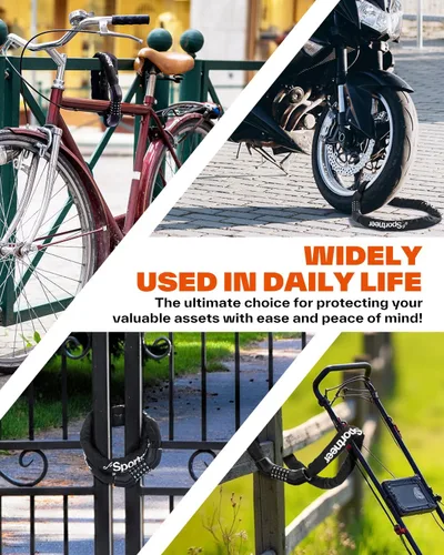 Vista 7 de Sportneer Candado de cadena de bicicleta: combinación reiniciable de 5 dígitos resistente antirrobo con eslabones cuadrados de 3.2 pies