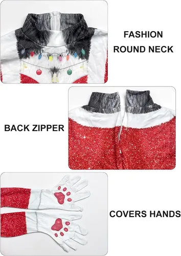 Vista 54 de Disfraz de animal para hombre con estampado de cola grande, overol peludo de elastano para cosplay, fiesta de Halloween
