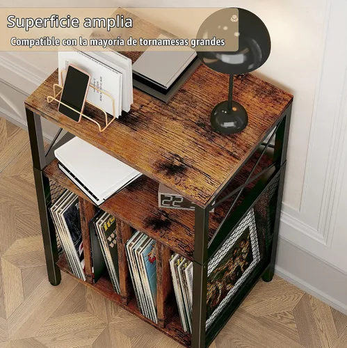 Vista 5 de Soporte para tocadiscos de 3 niveles, tocadiscos de almacenamiento de discos de vinilo para discos de vinilo, mesa de tocadiscos con capacidad