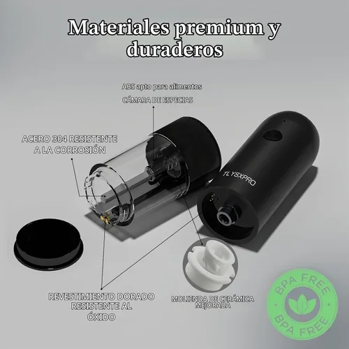 Vista 3 de Juego de molinillo eléctrico de sal y pimienta, recargable por USB, molinillo automático de sal y pimienta con molienda ajustable, saleros Negro