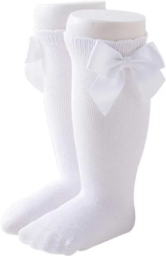 Vista 12 de BULINGNA Medias de princesa con lazo para bebé, color sólido, con volantes, hasta la rodilla, para uniforme escolar, leggings Surtido 6 pares