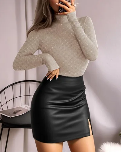 Vista 40 de MANGOPOP - Enterizo para mujer, manga larga, cuello de tortuga, cuello alto falso, estilo top