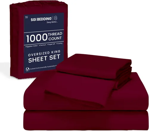 Vista 21 de SGI Bedding 108" x 108" Juego de sábanas de 4 piezas de tamaño Alaskan King de 1000 hilos 100% de algodón egipcio - Sábanas de bolsillo profundo