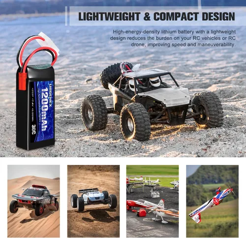 Vista 12 de Batería Lipo de 7.4 V con enchufe JST 2S 30C (60 C) batería de litio recargable de 1200 mAh compatible con UDIRC Cheewing y la mayoría de coches RC
