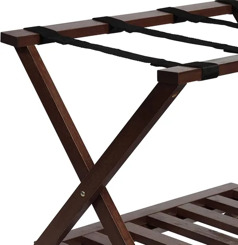 Vista 8 de PJ Wood Portaequipajes plegable de madera maciza estilo hotel portátil con estante inferior de almacenamiento de zapatos para invitados de casa