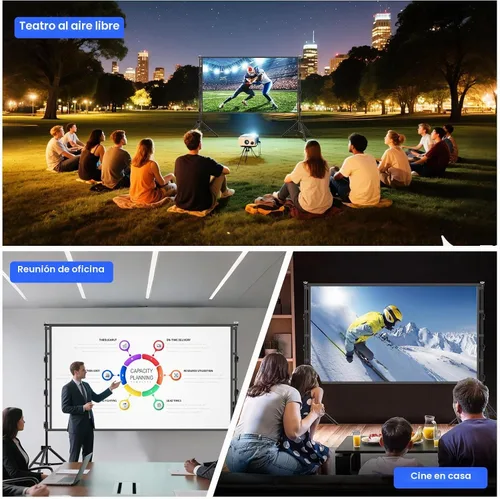Vista 7 de Pantalla de proyector de 100 pulgadas con soporte, pantalla de proyección para interiores, pantalla de cine frontal trasera portátil 16:9 4K HD