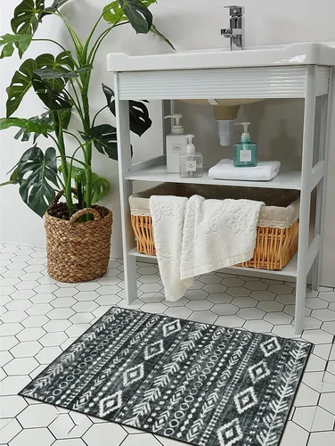 Vista 6 de Lahome Alfombra tribal bohemia de 2 x 3 pulgadas, lavable, antideslizante, para interiores y 2 x 6 pulgadas, color negro y blanco, alfombra