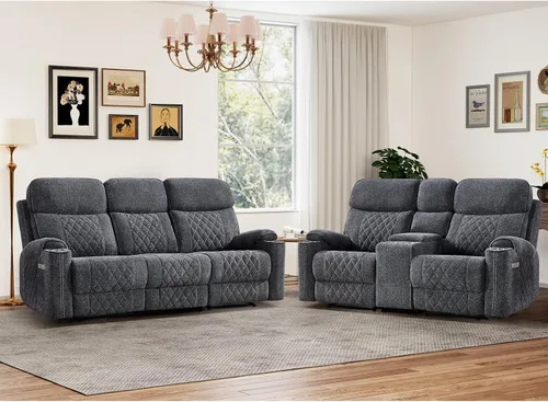 Vista 32 de HAOMARKETS Silla reclinable eléctrica para adultos con puerto USB, sofás reclinables eléctricos de tela suave con portavasos de metal, sillas