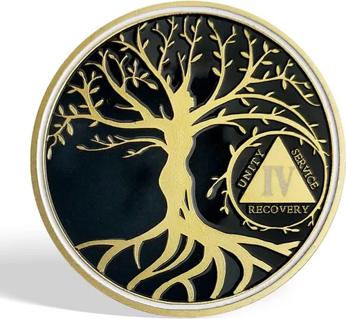 Vista 2 de Chip de medallón AA de 4 años, árbol de la vida, fichas de recuperación de oración de serenidad, moneda de sobriedad, ficha de aniversario