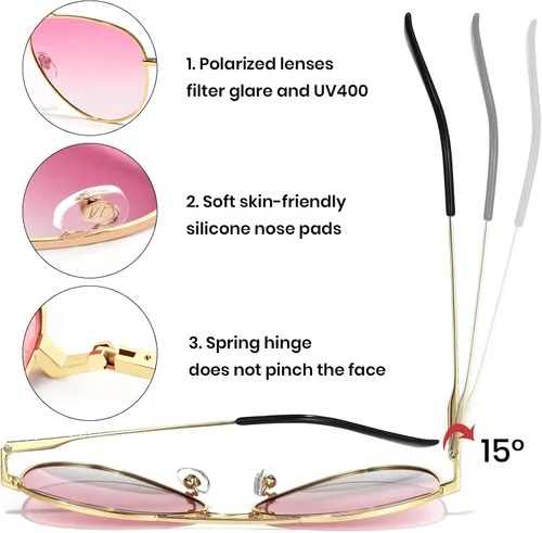 Vista 5 de Veda Tinda Vision Gafas de sol de aviador para mujeres y hombres, estilo vintage de los años 70, clásicas, a la moda, retro, para hombre, protección
