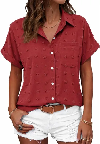 Vista 12 de Beautife Camisas con botones para mujer, blusas de manga corta Albaricoque