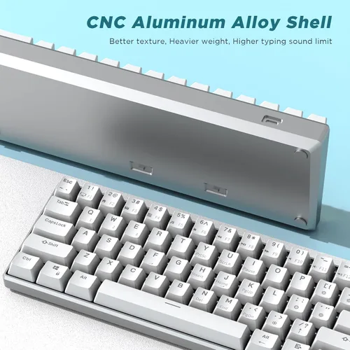 Vista 3 de RK ROYAL KLUDGE Teclado mecánico 60% RK61 Pro, marco de aluminio con teclado para juegos con cable, retroiluminación RGB programable, 61 teclas