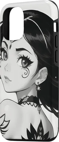 Vista 2 de iPhone 14 Monocromo Manga Muse - Encantadora funda de anime chica