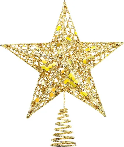 Vista 14 de URATOT Adorno Superior de Árbol de Navidad con Purpurina de Metal, Estrella de Alambre Hueca para la Punta del Árbol de Navidad para Decoración