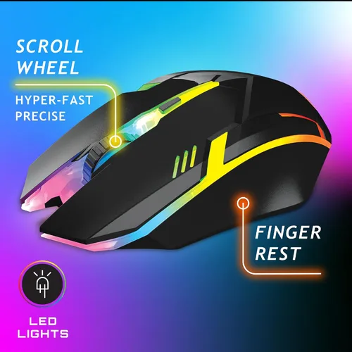 Vista 2 de GAME PUNK Phantazma Mouse para juegos con cable, accesorios para juegos, mouse de computadora con luces LED RGB Mouse ergonómico para PC