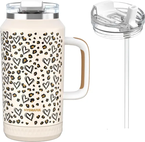 Vista 14 de Hydraful Vaso de 64 onzas con asa y pajilla, 100% a prueba de fugas, vaso aislado reutilizable, botella de agua grande de acero inoxidable, taza