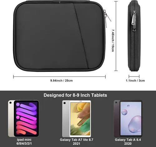 Vista 2 de Funda acolchada para tablet de 8 a 9 pulgadas, bolsa de viaje acolchada para Galaxy Tab A9 8.7/Tab A 8.4/Fire HD 8, estilo cartera con bolsillo