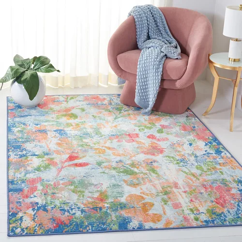 Vista 2 de SAFAVIEH Colección de pinceles de pintura para alfombras lavables, 4 pies 4 pulgadas x 6 pies, azul marino y naranja, antideslizante y fácil