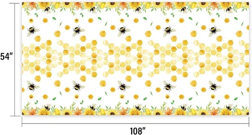 Vista 3 de WERNNSAI Mantel de abeja – 1 paquete de 108 x 54 pulgadas, mantel de abeja de abeja, decoración de baby shower, mantel de panal para niños y niñas