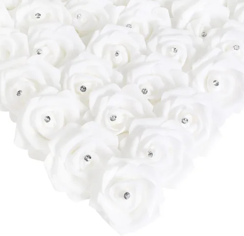 Vista 24 de IPOPU Cabezales de rosas artificiales, 100 rosas falsas de espuma negra de aspecto real para bricolaje, bodas, baby shower, centros de mesa 100