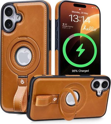 Vista 22 de Butaiga - Funda para iPhone 12 Pro Max con correa de cuero, soporte de anillo, color negro Finger Loop, Relieve Smartphone Pinky Strain