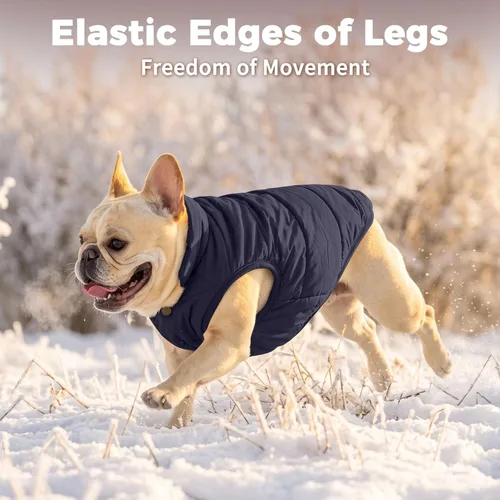 Vista 6 de JoyDaog Chaqueta cálida con forro polar de 2 capas para cachorros en invierno y clima frío, abrigo suave y resistente al viento para perros Azul