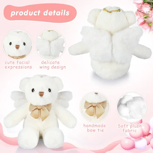 Vista 4 de HyDren Animal de peluche de oso de ángel con alas, muñecas de oso blanco para niños y niñas, regalo de cumpleaños (peluche, clásico)