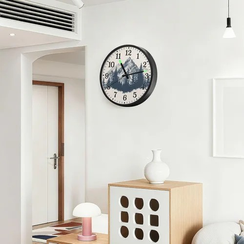 Vista 5 de JUNZAN Luminous Voice-Activated Round Wall Clock 12 Inch Mountain Vintage Design Non-Ticking Silent Battery Operated Wallclocks for Kitchen Bedroom