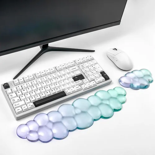 Vista 12 de Set de reposamuñecas ergonómico de gel de silicona para teclado y ratón Cloud – Reposamuñecas transparentes para teclado de computadora 60%/68%/75%