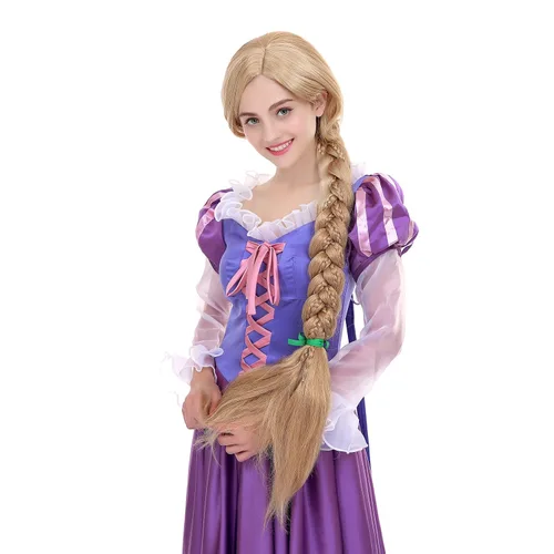 Vista 6 de Angelaicos Peluca de rapunzel para mujer con trenzas largas de 47 pulgadas de largo, con 10 flores