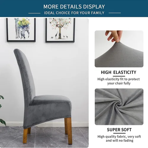 Vista 27 de Velvet Large Chair Covers, Soft Stretch Removable Seat Covers High Back Chairs Protector Slipcovers for Dining Room Decor (Black,Set of 2)