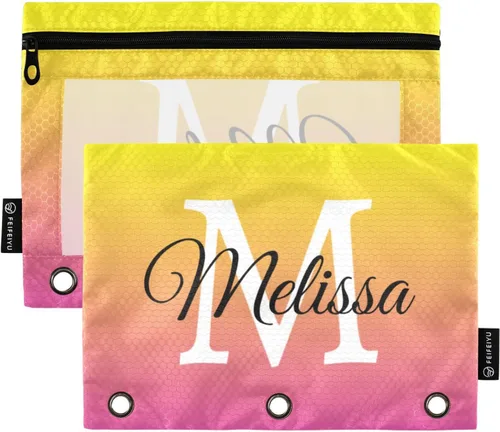 Vista 14 de Estuche para lápices personalizado degradado morado para 3 anillas, bolsa de lápices personalizada con cremallera, estuche transparente
