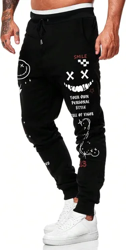 Vista 3 de GORGLITTER Pantalones deportivos con estampado de dibujos animados para hombre, con cordón en la cintura, atléticos, correr, gimnasio, pantalones