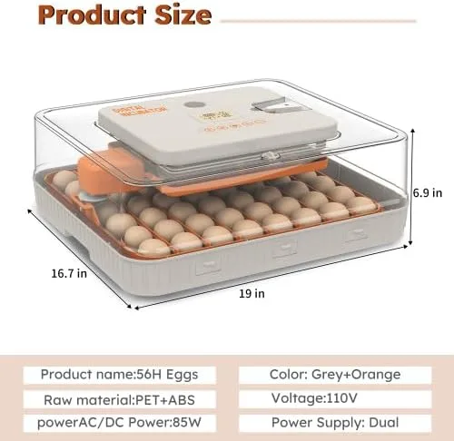 Vista 9 de Incubadora de 56 huevos con giro automático de huevos y control de humedad, visualización de 360°, incubadora de pollo para incubar huevos de pato