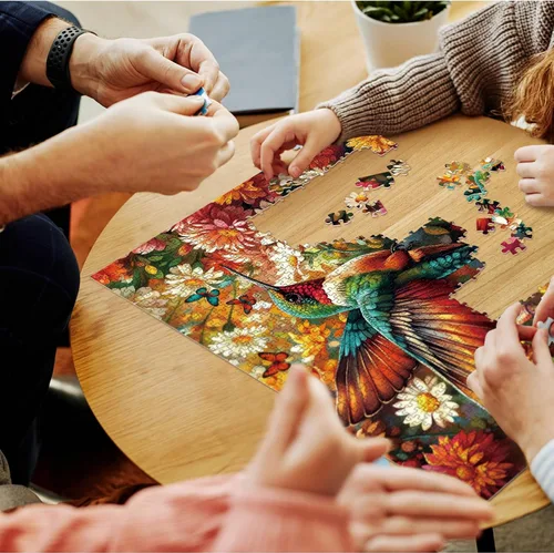 Vista 7 de Rompecabezas de flores coloridas de colibrí, 1000 piezas para adultos, pájaro, girasol, mariposa, naturaleza, rompecabezas de plantas, primavera