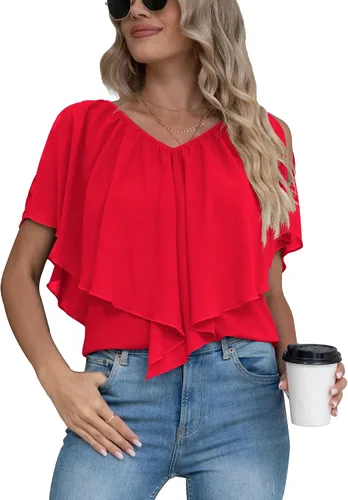 Vista 2 de Jouica Blusa de gasa de verano con hombros descubiertos para mujer
