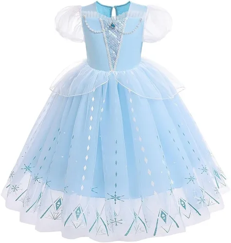 Vista 13 de Frozen - Vestido de princesa Elsa para niñas, disfraz de Halloween, Navidad, cumpleaños, fiesta, vestido de tul con accesorios