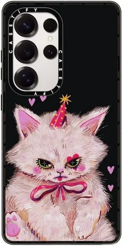 Vista 195 de CASETiFY Funda de impacto para Galaxy S22+ - Adhesivo Aries Moross, color negro transparente