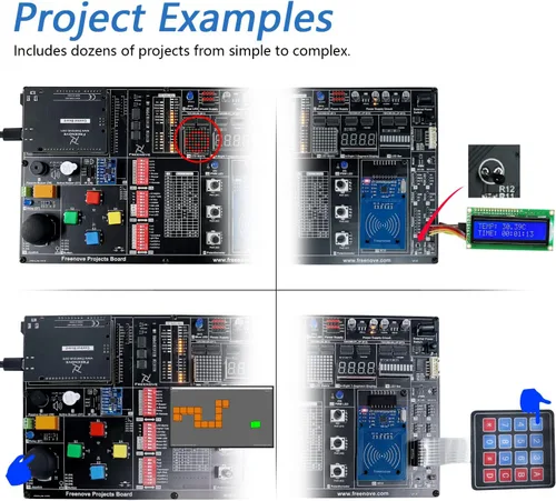 Vista 5 de Freenove Kit de proyectos con placa de control V4 (compatible con Arduino IDE), tutoriales detallados de 238 páginas, 46 proyectos, sin soldadura