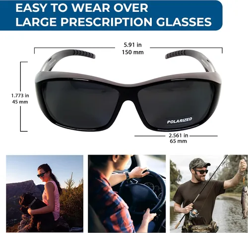 Vista 3 de BLUE CUT Se ajustan sobre lentes de sol polarizados, gafas de sol con escudo solar para llevar sobre gafas