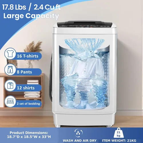Vista 3 de NICTEMAW - Lavadora portátil de 17.8 libras con bomba de drenaje, lavadora y secadora compacta completamente automática de 2.4 pies cúbicos, 10