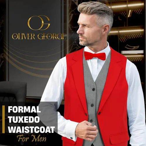 Vista 2 de Oliver George Chaleco formal de esmoquin en capas para hombre, chaleco de traje de negocios