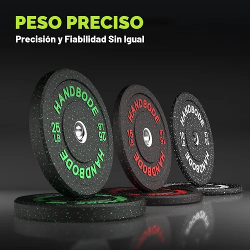 Vista 3 de HANDBODE 2-Inch High-Bounce Bumper Plates, Olympic Weight Set, 10-650 lb