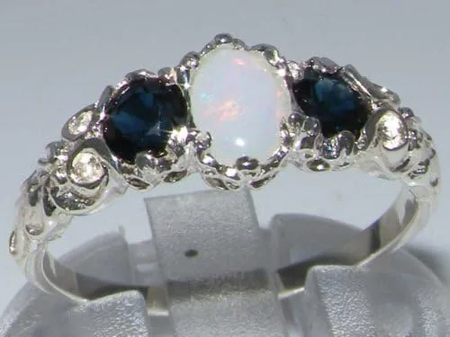 Vista 5 de Anillo de plata de ley 925 auténtica auténtica ópalo y zafiro para mujer