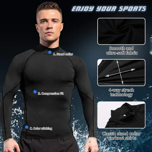Vista 2 de Camisetas de compresión atléticas para hombre, de manga larga, camisetas de entrenamiento frescas y secas para gimnasio, camiseta deportiva activa