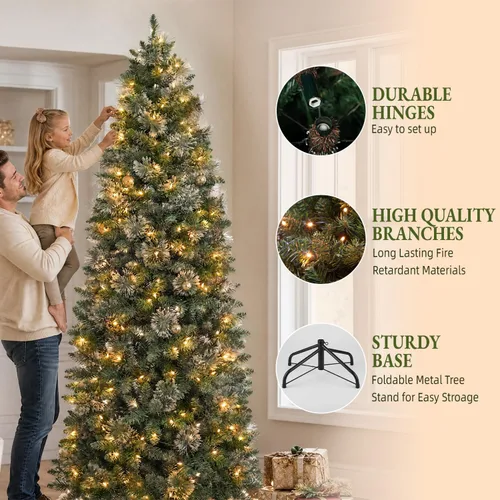 Vista 3 de Árbol de Navidad preiluminado con lápiz delgado de 6 pies