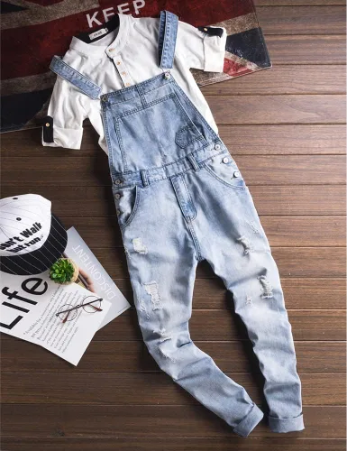 Vista 3 de Sokotoo Overol de mezclilla para hombre, color azul claro