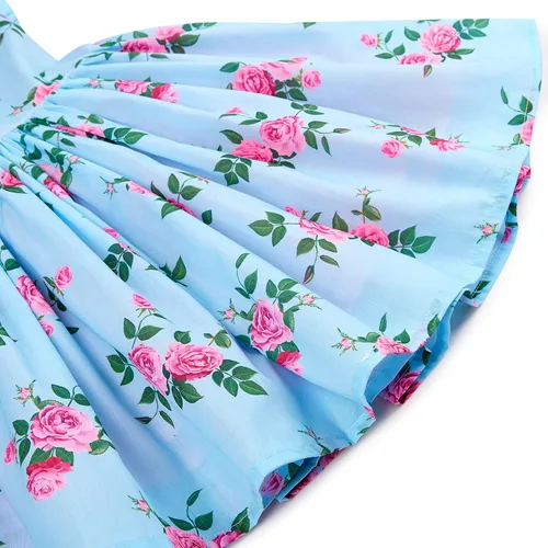 Vista 7 de Bcaur Vestido de otoño de algodón para niñas 2T-12, vestido de Pascua con estampado floral casual