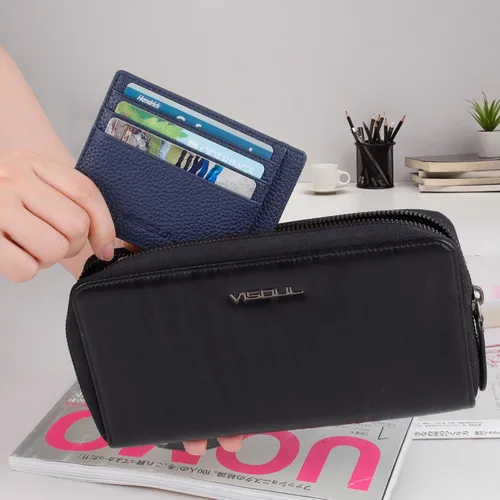 Vista 6 de VISOUL Soporte delgado para tarjetas de crédito para mujer, bloqueo RFID, cartera pequeña de cuero para mujer con bolsillo para monedas