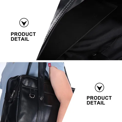 Vista 6 de Mikikit Bolsa de viaje portátil de cuero para hombre, bolsa de hombro para portátil, maletín para libros, para hombre, uniforme japonés, bolsa